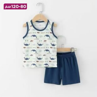 طقم قطن صيفي فيست وشورت للأطفال بتصميم Dino Stripes