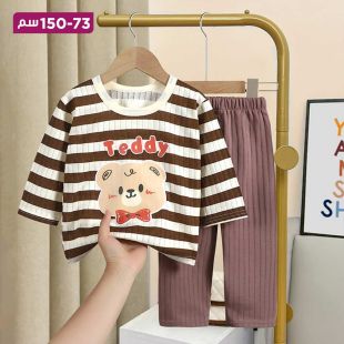 بيجاما صيفية قطن بتصميم Strip Bear للبنات