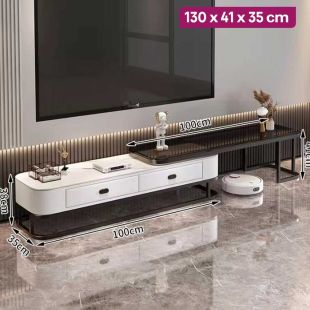 Nested TV Table with Metal Frame and 2 Drawers 130 x 41 x 35 cm