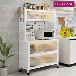 5-Tier Metal Cabinet with Doors and Wheels