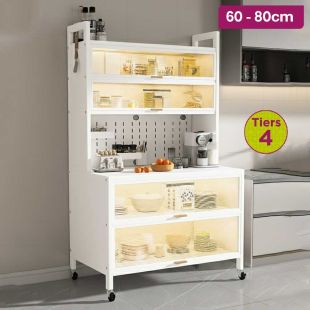4-Tier Metal Cabinet with Doors and Wheels