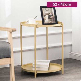 Round Metal Table with Lower Storage Shelf - 52 × 42 cm