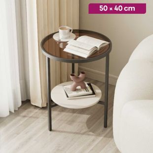 Glass Side Table with Metal Frame and Shelf - 50 × 40 cm - Without Installation