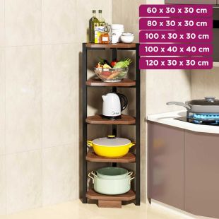 Steel Kitchen Rack with Wooden Multi-Layers and Wheels