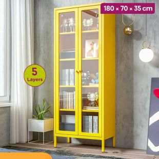 Metal Book Cabinet with Double Glass Doors 5 Layers  - 180 × 70 × 35 cm