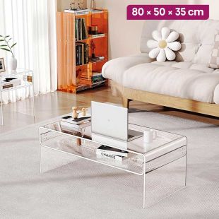 Acrylic Side Table with Storage Shelf - 80 × 50 × 35 cm