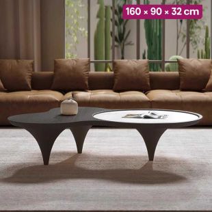 Natural Wooden Side Table with Sintered Stone - 160 × 90 × 32 cm