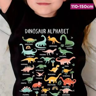 Girls Cotton T-Shirt with Dino Alphabet Design