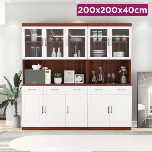 Ecological Wood Cabinet Kitchen with 5 Drawers and Doors - 200 × 200 × 40 cm