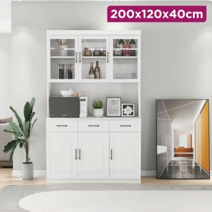 Ecological Wood Cabinet Kitchen with 3 Drawers and Doors - 200 × 120 × 40 cm