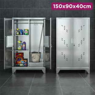 3 Layers Stainless Steel Cabinet with Double Doors and Lock - 150 × 90 × 40 cm