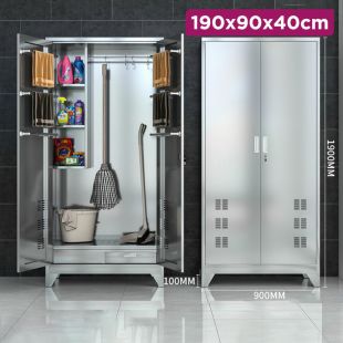 Stainless Steel Multifunction Cabinet with Lock Double Door - 190 × 90 × 40 cm