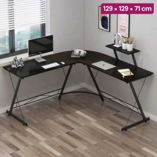 Corner MDF Office Table with Iron Legs 129 × 129 × 71 cm