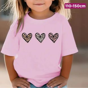 Girls Cotton T-Shirt with Trio Hearts Design