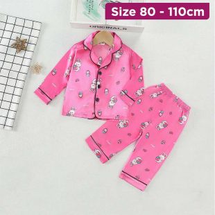 Children’s Long Sleeve Pajama Set with Strawberry Rabbit Design