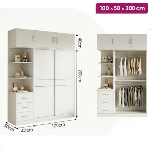 ELMVALE Solid Wood Wardrobe 2 Doors With Top and Side Units 100 × 50 × 200 cm