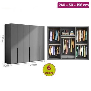 IRONRIDGE HDF Wood Wardrobe 6 Doors 240×50×196 cm