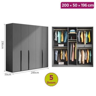 IRONRIDGE HDF Wood Wardrobe 5 Doors 200×50×196 cm