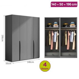 IRONRIDGE HDF Wood Wardrobe 4 Doors 140×50×196 cm