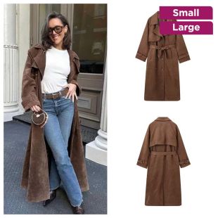 Women’s Double-Button Lapel Long Winter Windbreaker Jacket