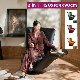 2 in 1 Swivel Leather Relaxing Chair with Side Table - 120 × 104 × 90 cm