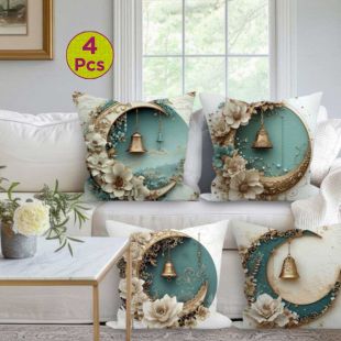 Moon and Flower Design Pillow Cover Set – 4 Pieces