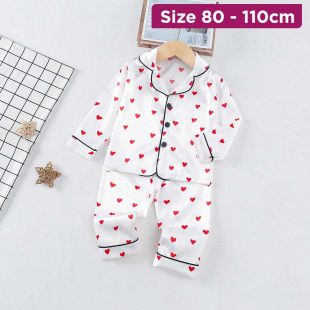 Children’s Long Sleeve Pajama Set with Red Heart Design