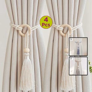 Braided Wooden Ring Curtain Tiebacks - 4pcs