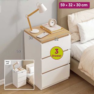 MDF Wood Bedside Table with 3 Drawers 59 × 32 × 30 cm