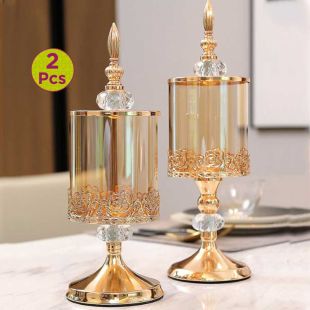 Elegant Crystal Glass Candy Jar Set- 2 pieces
