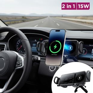 Omaky 2-in-1 Auto Rotating Magnetic Wireless Car Charger 15W