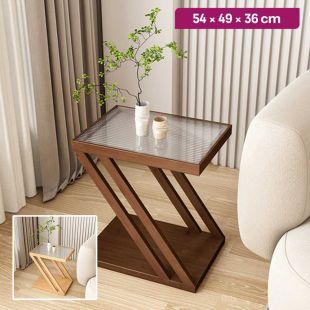 Nanmu Wooden Side Table with Glass Top 54 × 49 × 36 cm
