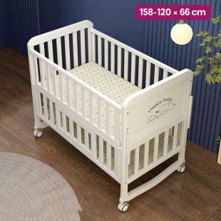 2 in 1 Pine Wood Extendable Baby Bed and Desk 158-120 × 66 cm