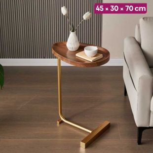 Oval MDF Side Table with Iron Frame 45 × 30 × 70 cm - Without Installation