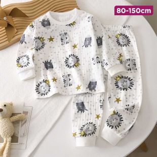 Cotton Kids Pajamas Set with Lions and Stars Print
