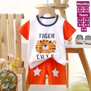 Tiger Head Pure Cotton Summer T-shirt and Shorts Set