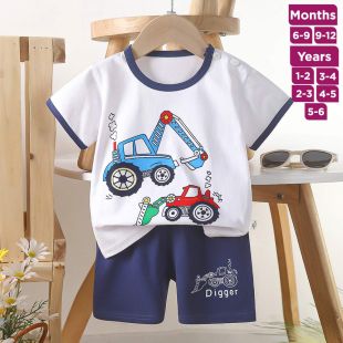 Construction Digger Pure Cotton Summer T-shirt and Shorts Set
