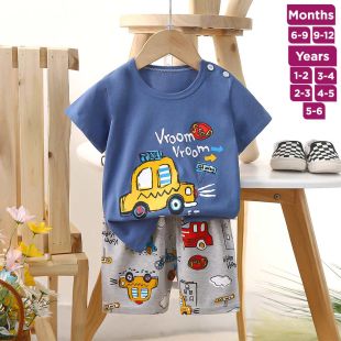 Car Pure Cotton Summer T-shirt and Shorts Set