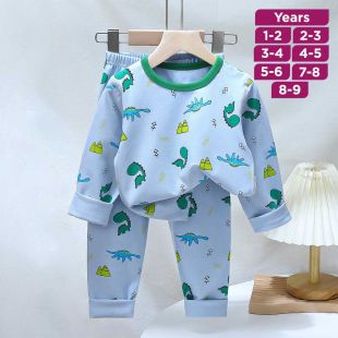 Little Dinosaurs Pure Cotton Long Sleeved Pajama Set for Boys and Girls