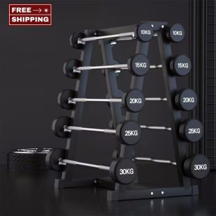 Double Metal Stand with Fixed Weight Straight and Wavy Barbells