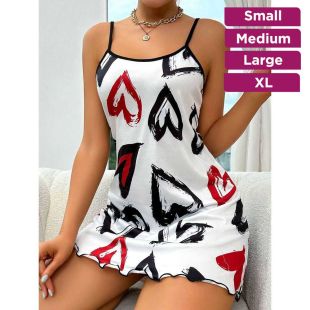 Women's Heart Print Slip Nightgown