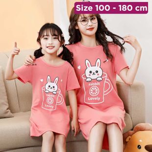 Cotton Sleep Dress with Tea Cup Bear Design for Girls