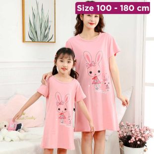 Cotton Sleep Dress with Rabbit Design for Girls