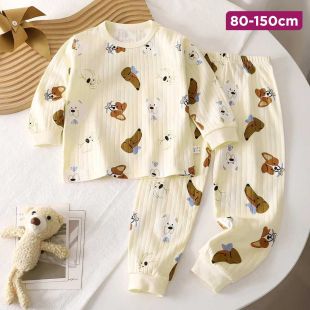 Cotton Kids Pajamas Set with Cartoon Dogs Print