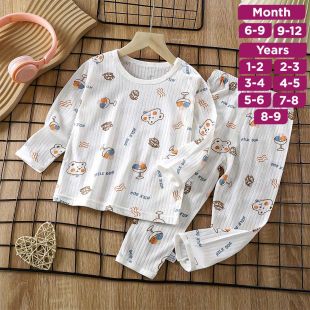 Ice Cream Pure Cotton Long Sleeved Pajama Set for Boys and Girls
