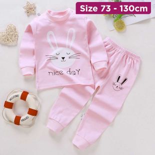 Cotton Pajama Set with Rabbit Prints for Girls