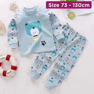 Cotton Pajama Set with Blue Bear Print for Boys