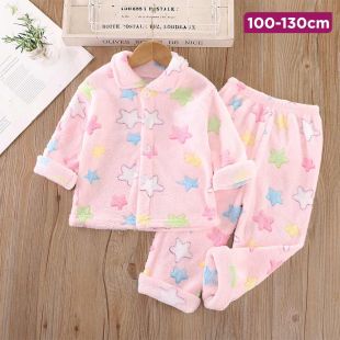 Pink Stars Design Flannel Pajama for Girls 