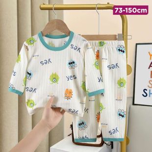 Green Cartoon Summer Cotton Pajama Suit for Girls