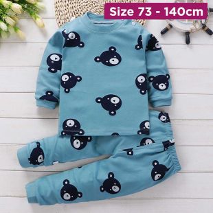 Black Bear Cotton Autumn Pajama Set for Kids